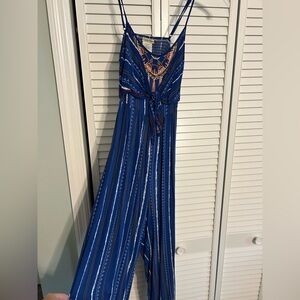Flying Tomato Blue Striped Printed Jumpsuit